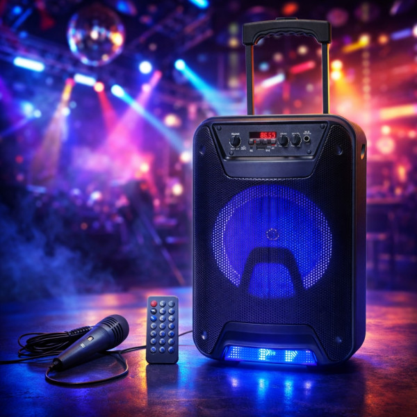 Преносима караоке тонколона - 8" говорител, LED светлина, дистанционно управление и микрофон