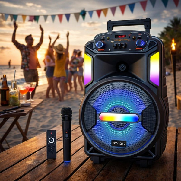 Мощна парти тонколона – двоен 8" говорител, 40W RMS, Bluetooth, караоке и LED светлини
