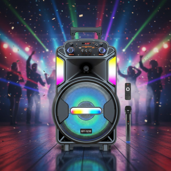Мощна парти тонколона – двоен 8" говорител, 40W RMS, Bluetooth, караоке и LED светлини