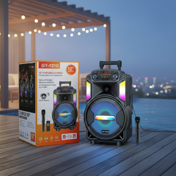 Мощна парти тонколона – двоен 8" говорител, 40W RMS, Bluetooth, караоке и LED светлини 6