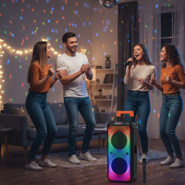 Преносима тонколона с микрофон и дистанционно управление, 40W мощност, Bluetooth, USB/SD и LED светлинни ефекти 2