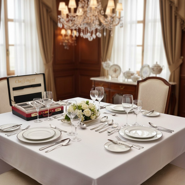 Луксозен комплект прибори Cheffinger – 72 части със сребърно/златно покритие и куфар за съхранение