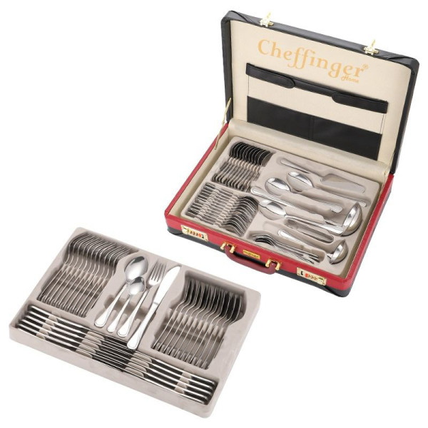 Луксозен комплект прибори Cheffinger – 72 части със сребърно/златно покритие и куфар за съхранение 7