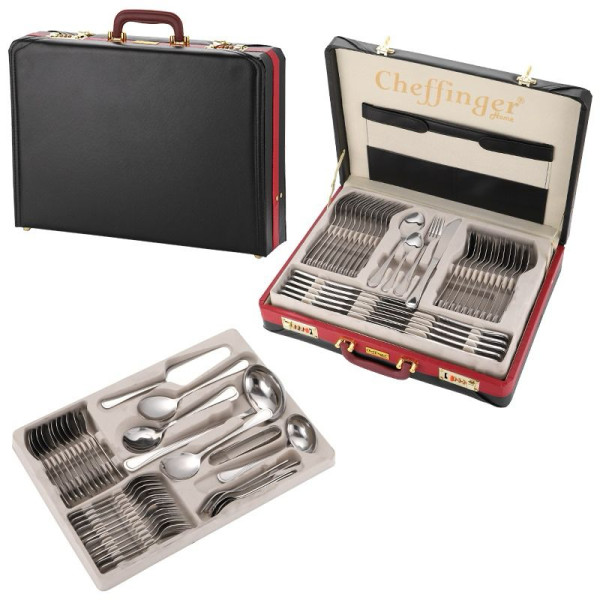 Луксозен комплект прибори Cheffinger – 72 части със сребърно/златно покритие и куфар за съхранение 8