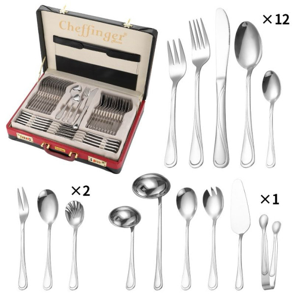 Луксозен комплект прибори Cheffinger – 72 части със сребърно/златно покритие и куфар за съхранение 9