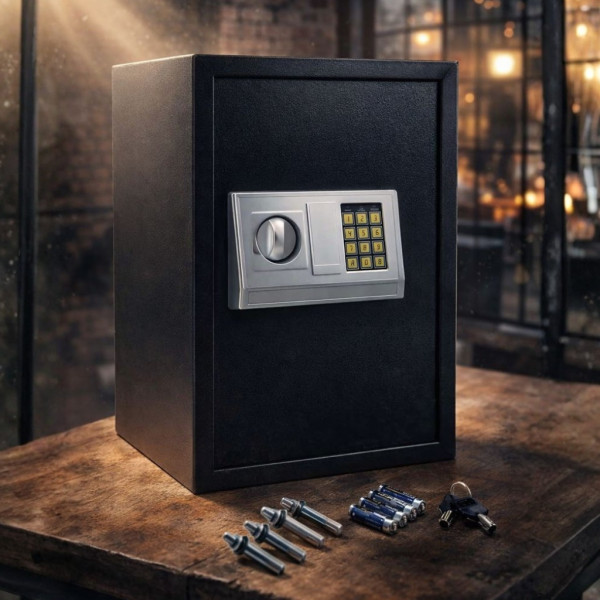Електронен сейф 43L с аварийни ключове и монтажни болтове – Сигурност и защита за ценни вещи