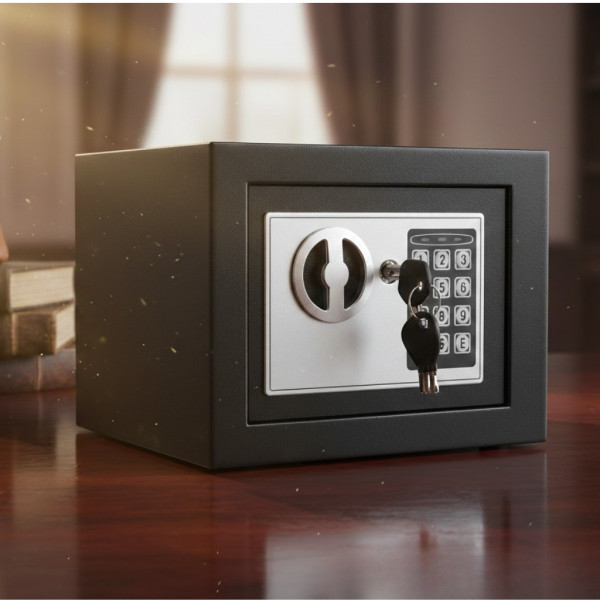 Електронен сейф с кодова клавиатура и резервен механичен ключ – 4.6L, включени батерии и монтажни болтове