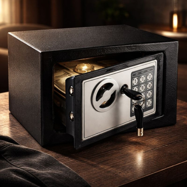 Електронен сейф с кодова клавиатура и резервен механичен ключ – 4.6L, включени батерии и монтажни болтове 3