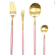 Комплект прибори за хранене от 24 части с луксозен дизайн и магнитна кутия в златисто и розово 5