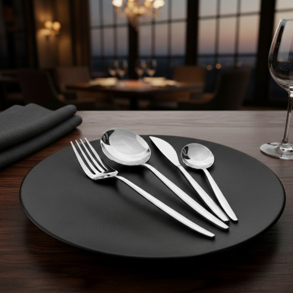 Комплект прибори за хранене в сребрист цвят от 24 части с луксозен дизайн и магнитна кутия