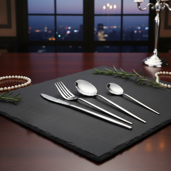 Комплект прибори за хранене в сребрист цвят от 24 части с луксозен дизайн и магнитна кутия