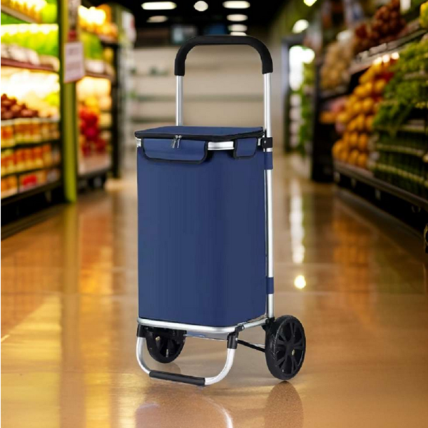 Количка за пазаруване в син цвят – 40 л, водоустойчива, лека и удобна с 2 колела