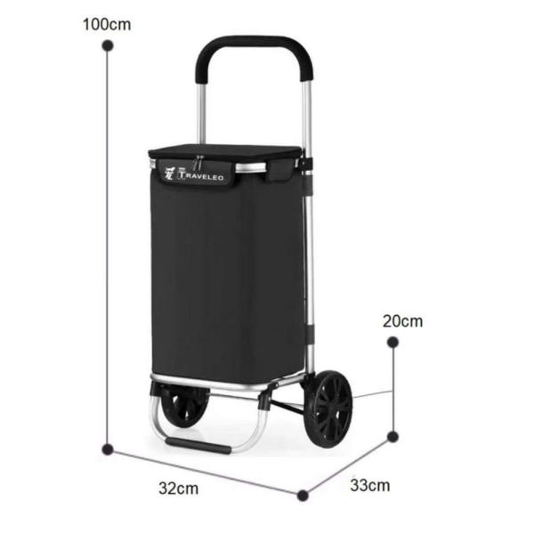 Количка за пазаруване в черен цвят – 40 л, водоустойчива, лека и удобна с 2 колела 5