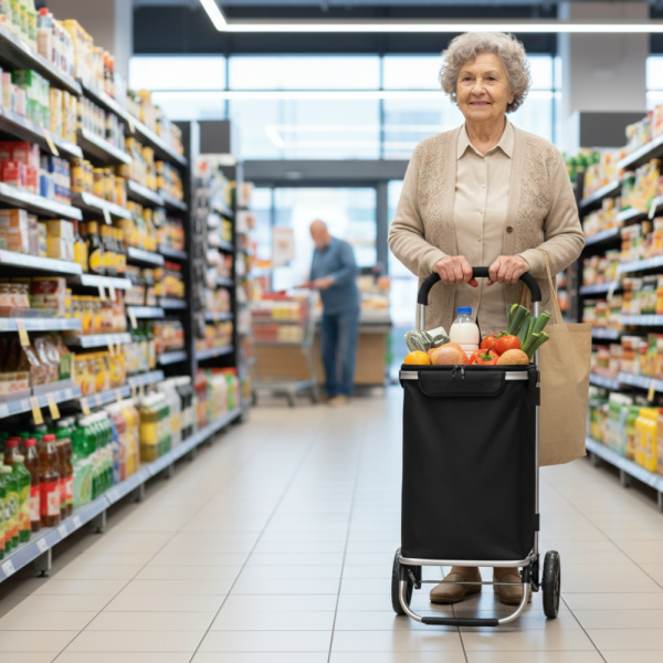 Количка за пазаруване в черен цвят – 40 л, водоустойчива, лека и удобна с 2 колела