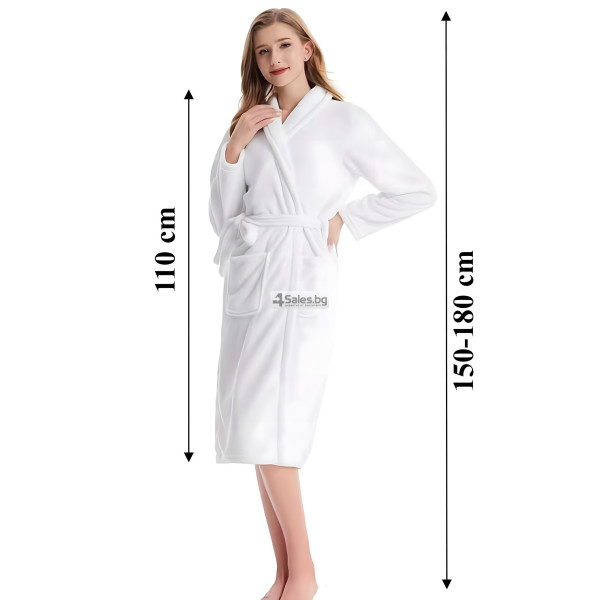 Дамски хотелски халат, класически, удобен, топъл, с връзки, мек, бял