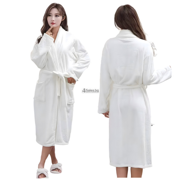 Дамски хотелски халат, класически, удобен, топъл, с връзки, мек, бял