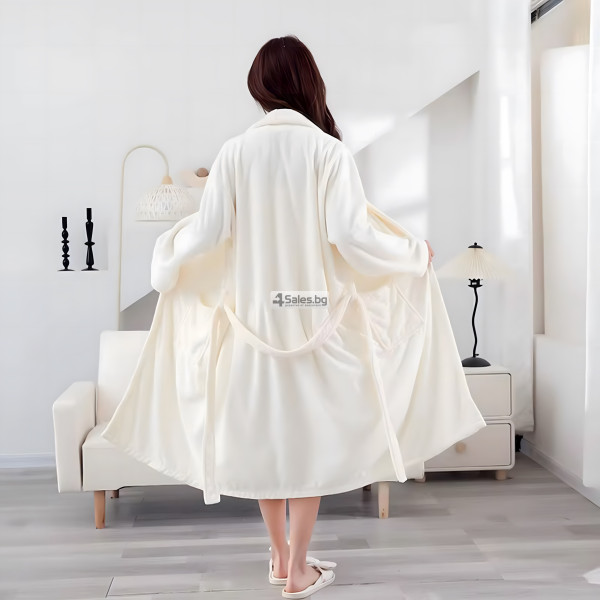 Дамски хотелски халат, класически, удобен, топъл, с връзки, мек, бял 11