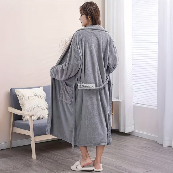 Дамски хотелски халат, класически, удобен, топъл, с връзки, мек, сив 3