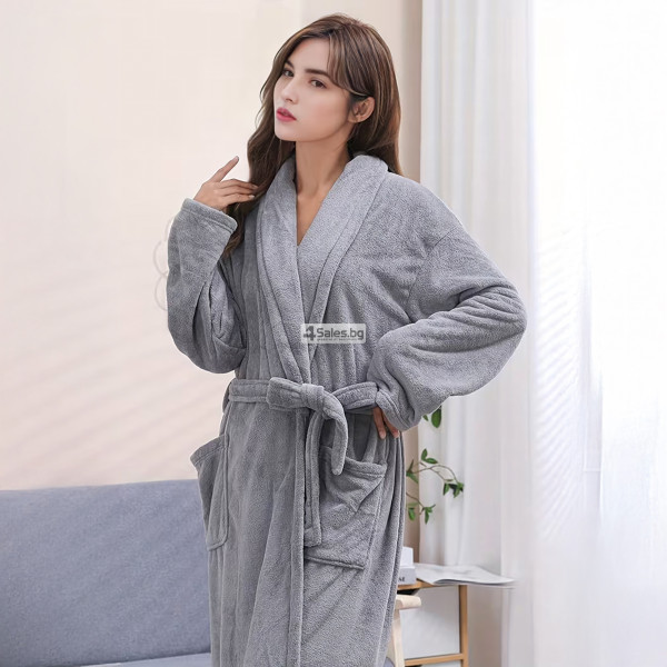 Дамски хотелски халат, класически, удобен, топъл, с връзки, мек, сив