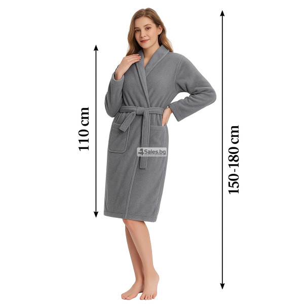 Дамски хотелски халат, класически, удобен, топъл, с връзки, мек, сив