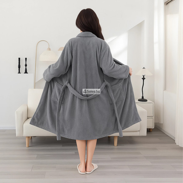 Дамски хотелски халат, класически, удобен, топъл, с връзки, мек, сив