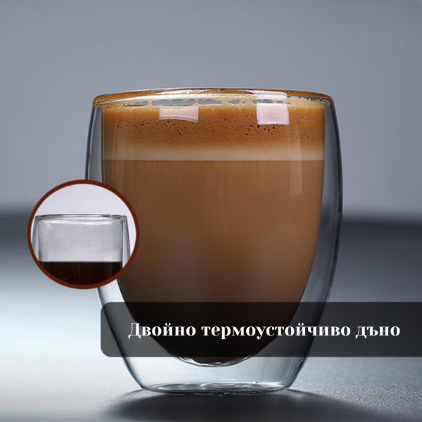 Комплект 2 термоустойчиви чаши от боросиликатно стъкло – 250 мл, двойно дъно