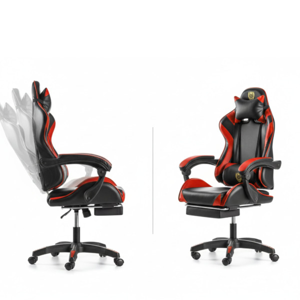 Ергономичен геймърски стол с масаж поставка за крака –  Червен цвят