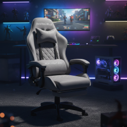 Сив геймърски стол с регулируема височина, лумбална възглавница и метална основа - подходящ за тинейджъри