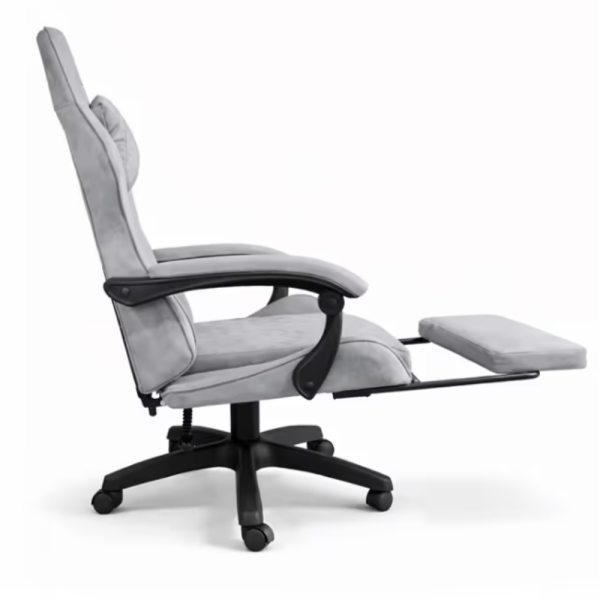 Сив геймърски стол с регулируема височина, лумбална възглавница и метална основа - подходящ за тинейджъри