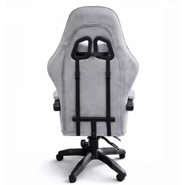 Сив геймърски стол с регулируема височина, лумбална възглавница и метална основа - подходящ за тинейджъри 10