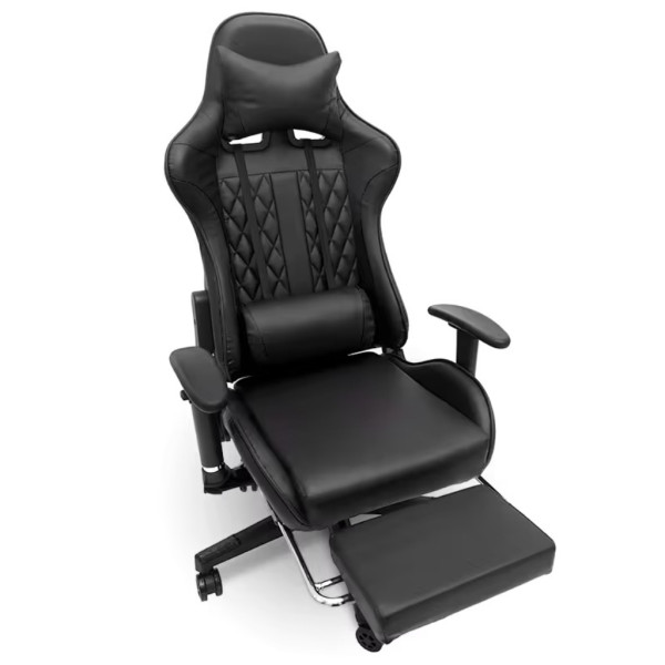 Геймърски стол с прибираща се подложка за крака и функция за масаж - черен 5