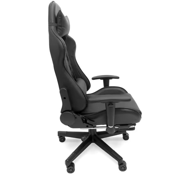 Геймърски стол с прибираща се подложка за крака и функция за масаж - черен 6