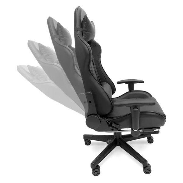 Геймърски стол с прибираща се подложка за крака и функция за масаж - черен 8