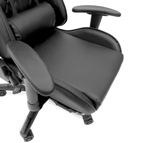 Геймърски стол с прибираща се подложка за крака и функция за масаж - черен