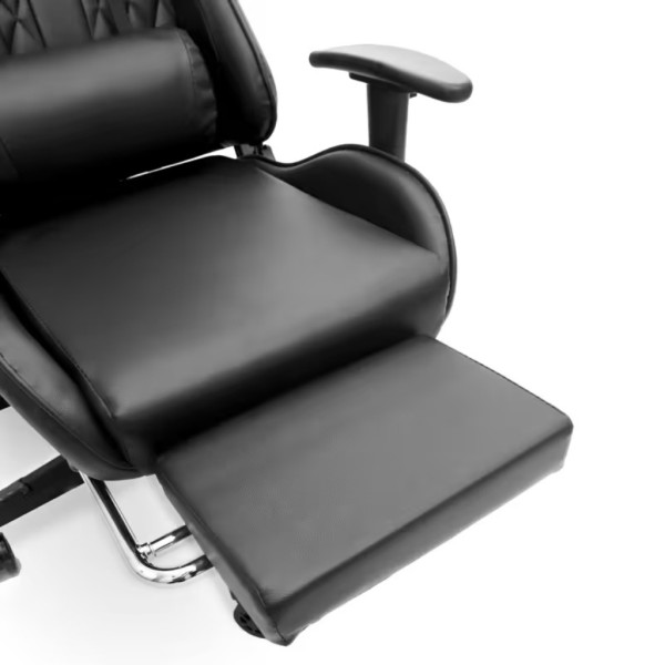 Геймърски стол с прибираща се подложка за крака и функция за масаж - черен 12