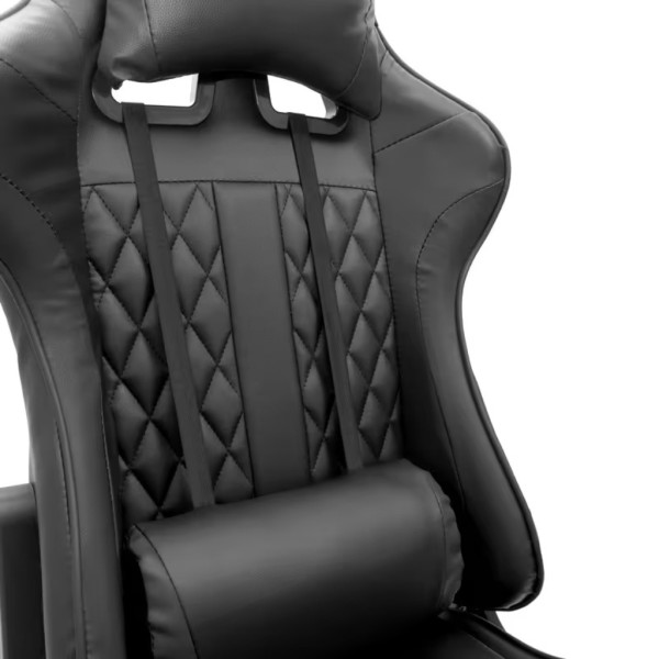 Геймърски стол с прибираща се подложка за крака и функция за масаж - черен