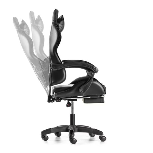 Черен геймърски стол с прибираща се поставка за крака – максимален комфорт при дълги часове игра 6