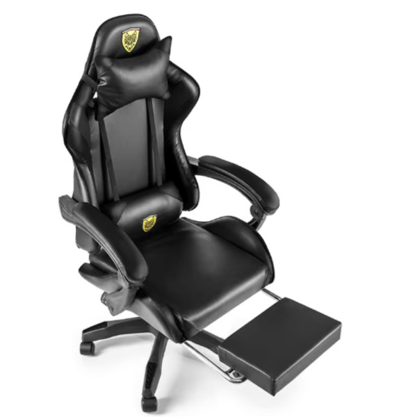 Черен геймърски стол с прибираща се поставка за крака – максимален комфорт при дълги часове игра 7