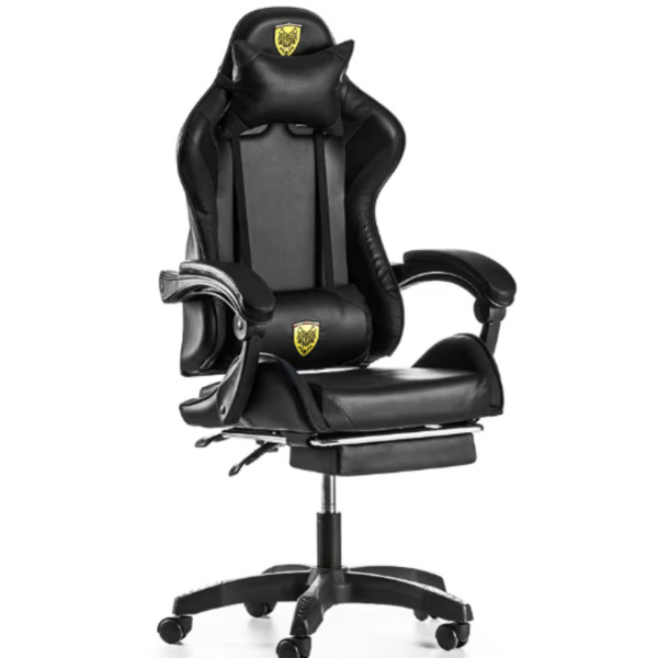 Черен геймърски стол с прибираща се поставка за крака – максимален комфорт при дълги часове игра 9