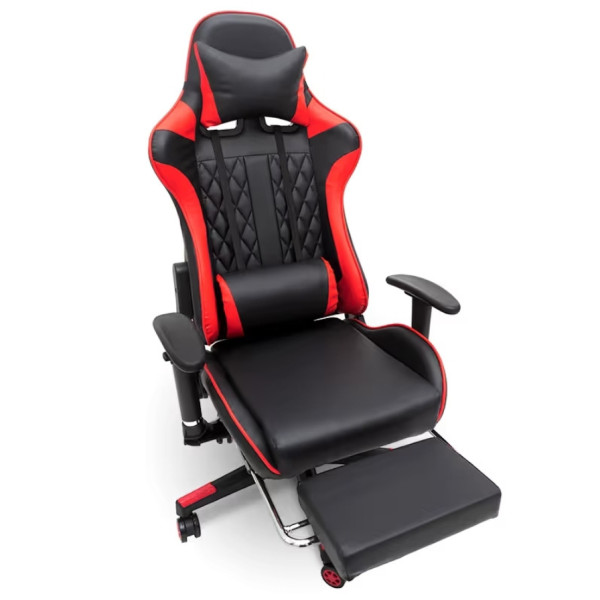 Ергономичен геймърски стол с функция за масаж и подложка за крака - червен 9