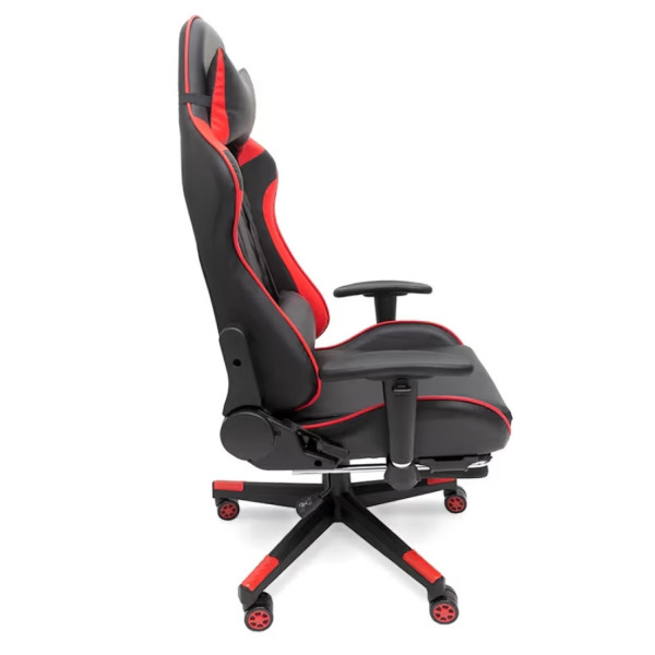 Ергономичен геймърски стол с функция за масаж и подложка за крака - червен