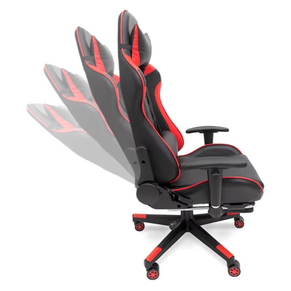 Ергономичен геймърски стол с функция за масаж и подложка за крака - червен