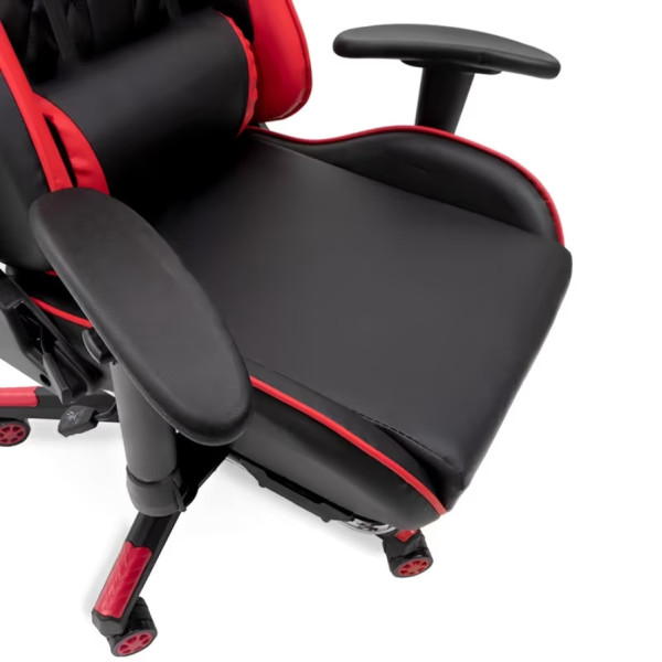 Ергономичен геймърски стол с функция за масаж и подложка за крака - червен