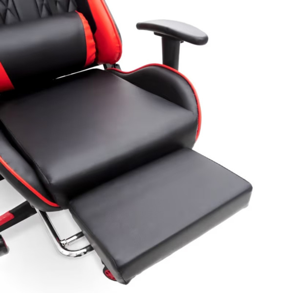 Ергономичен геймърски стол с функция за масаж и подложка за крака - червен 15