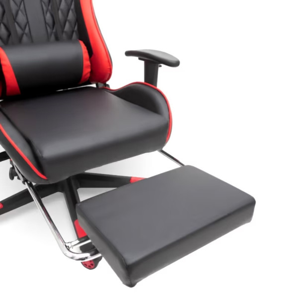 Ергономичен геймърски стол с функция за масаж и подложка за крака - червен