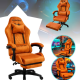 Оранжев велурен геймърски стол с поставка за крака – ергономичен, метална рамка - подходящ за тинейджъри 4