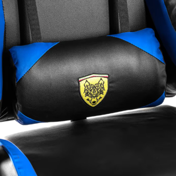 Геймърски стол с поставка за крака - подходящ за тинейджъри - черно-син, въртящ, с масажна функция и спортен дизайн