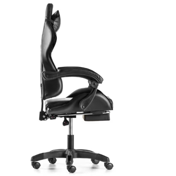 Геймърски стол с поставка за крака - подходящ за тинейджъри - черно-син, въртящ, с масажна функция и спортен дизайн