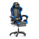 Геймърски стол с поставка за крака - подходящ за тинейджъри - черно-син, въртящ, с масажна функция и спортен дизайн 13