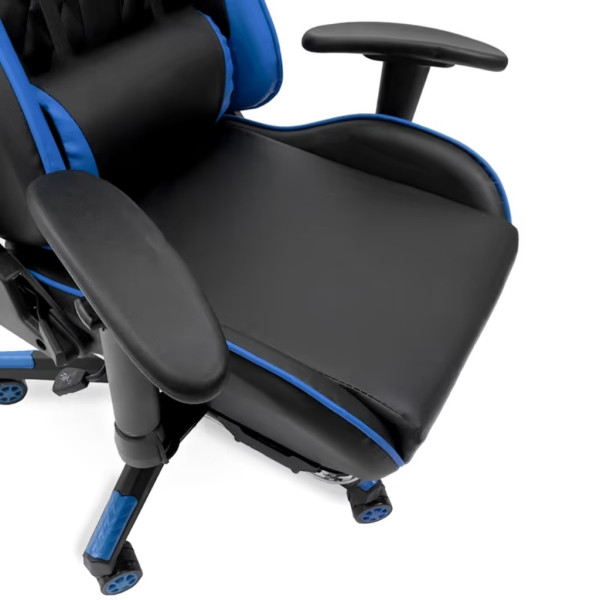 Геймърски стол за релакс с масаж и подложка за крака – син